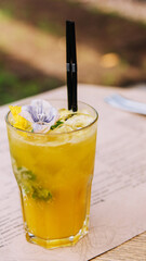 Summer chilled drinks with fresh juice on terrace bar