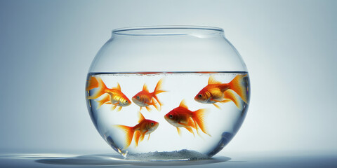 many goldfish orange fish in fishbowl. home pets and captivity. generative ai
