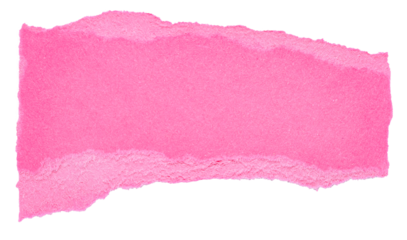 Single piece of isolated ripped crumpled blank hot pink paper with copy space for text, top view from above on white or transparent background

