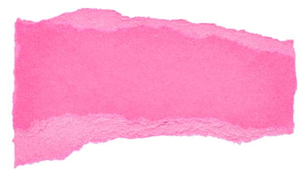 Single piece of isolated ripped crumpled blank hot pink paper with copy space for text, top view from above on white or transparent background
