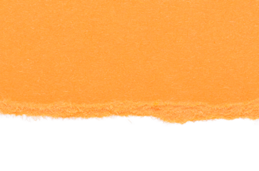 Single piece of isolated ripped crumpled blank orange paper with copy space for text, top view from above on white or transparent background

