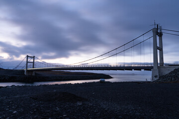 Fototapeta na wymiar Beautiful bridge after sunset in iceland