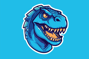 dinosaur head mascot logo design vector illustration on blue background. esport logo concept