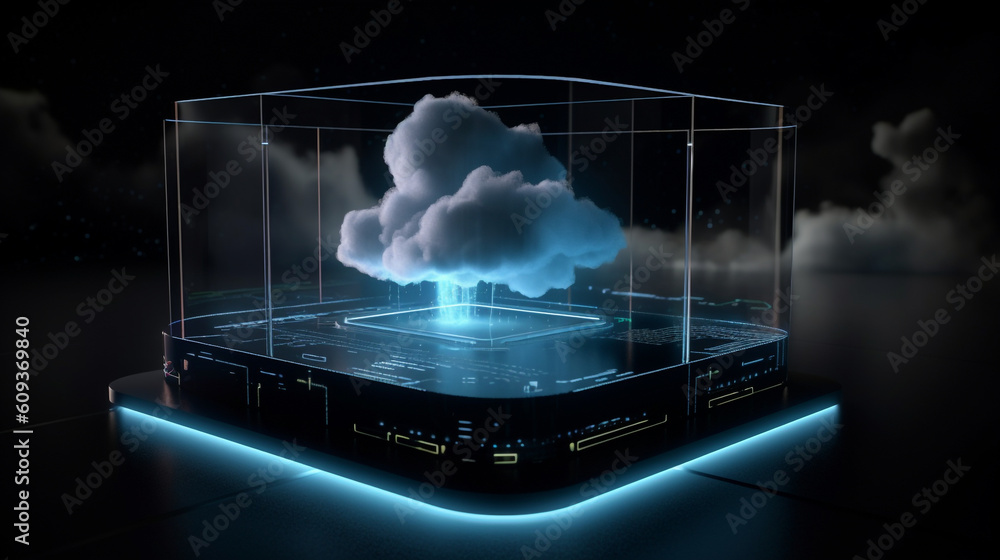 Poster digital informational technology web futuristic hologram, floating effortlessly amidst the clouds. t