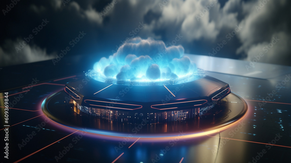Aufkleber digital informational technology web futuristic hologram, floating effortlessly amidst the clouds, g