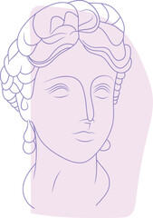 Elegant Antique Statues. Hand-drawn illustration in a modern vector style. Graceful heads of women, ancient art objects, including captivating heads, busts, and marble monuments with soft pastel color