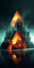 Digital illustration of pyramid a futuristic city
