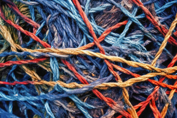 Mental health complexity symbolized by an image of tangled strings. Generative AI