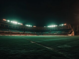 Fototapeta na wymiar Football stadium with bright lights and seats Created with Generative AI technology