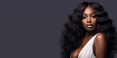 Fototapeta premium Attractive black woman isolated on dark solid background
