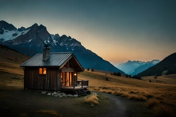 Fototapeta premium house in the mountains in the morning
