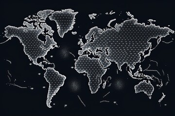 Dotted Black and white world map, generative AI.