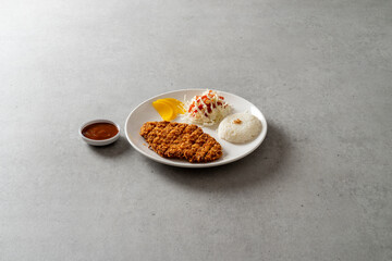 Charcoal grilled, water cold noodles, cold noodles, bibim cold noodles, pork cutlet, pork cutlet Korean food dish