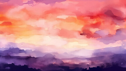 Fototapeta na wymiar Abstract watercolor background sunset sky orange purple. Generative ai.