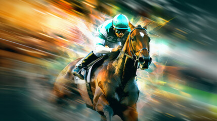 Step into the thrilling world of horse riding as a jockey guides their racing horse through the derby, Generative AI