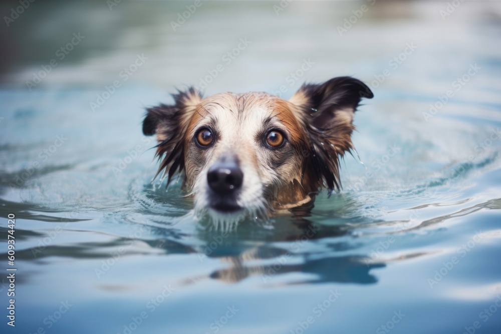 Canvas Prints portrait of happy dog swimming in pool, with its head above the water, created with generative ai