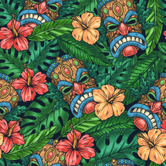 Tiki culture colorful seamless pattern