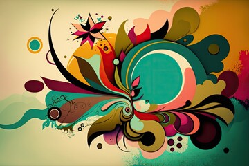Abstract colorful background with swirling bursts and colored circles
