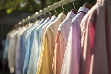 a row of freshly-washed shirts, fluttering in the breeze, created with generative ai