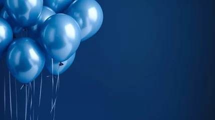Fotobehang An image of blue ballons illustration on blue background presentation template. Ai generative © Roni