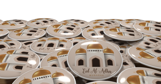 illustration of eid al adha pin with image of mosque with golden dome