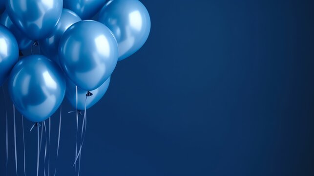 An image of blue ballons illustration on blue background presentation template. Ai generative