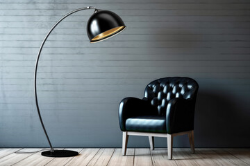 Black floor lamp on an empty room. Interior design and decoration concept.