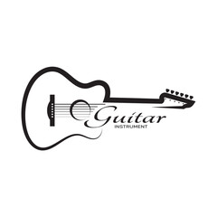 Obraz na płótnie Canvas Simple musical guitar instrument logo, for guitar shop, music instrument store, orchestra, guitar lessons, apps, games, music studio, vector