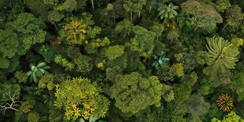 AI Generated. AI Generative. Green fresh amazon tropical top drone view landscape plant wall decoration. Graphic Art