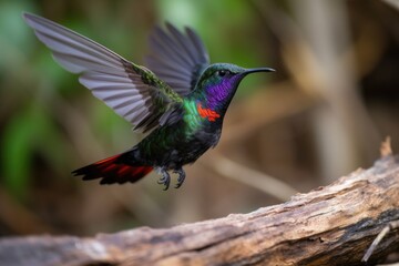hummingbird hovering in midair, spreading its wings and preparing for flight, created with generative ai