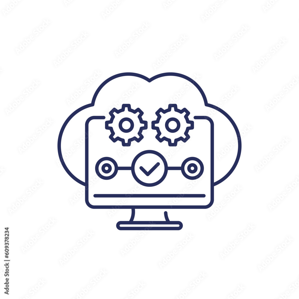 Poster cloud computing, saas line icon