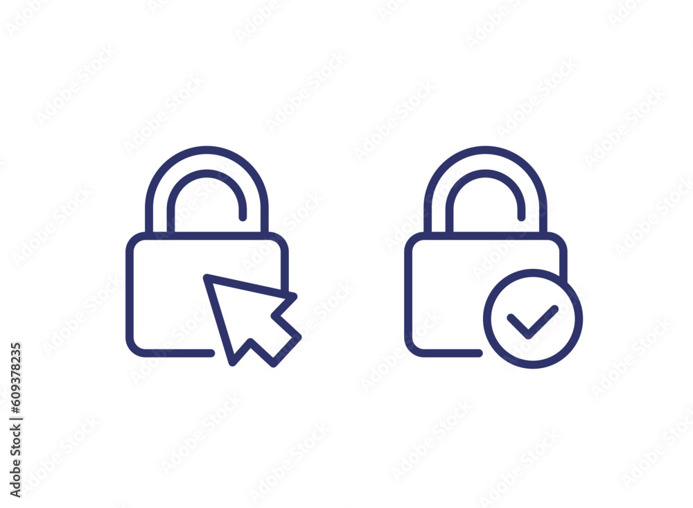 Poster access line icons with a lock