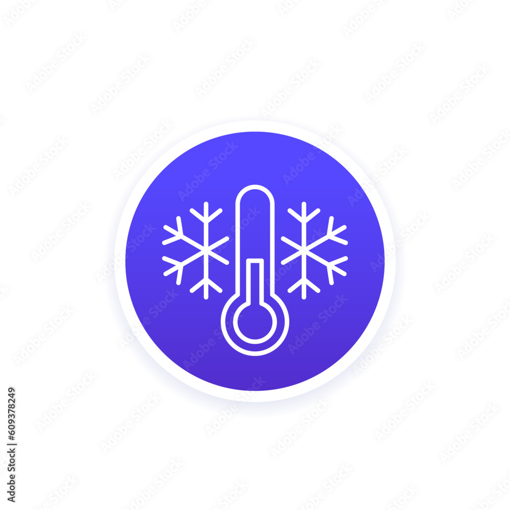 Poster cold temperature line icon with a thermometer, vector