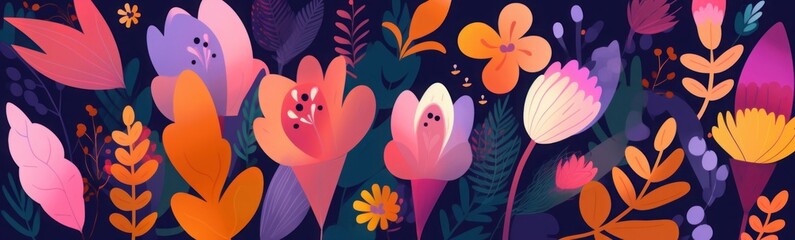 Fototapeta na wymiar Beautiful spring illustration with flowers, leaves. Bright spring abstract background, Generative AI