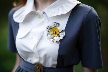 person, upcycling old dress into a trendy new outfit with brooch and ribbon, created with generative ai - obrazy, fototapety, plakaty