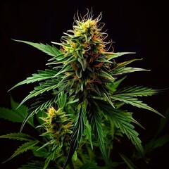 Cannabis plant on black background.  Generative AI