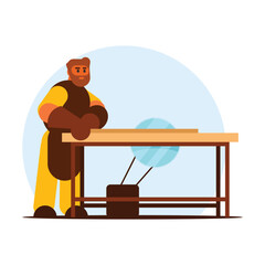 Carpenter working in the workshop. Vector illustration in flat style.
