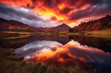 Naklejka premium sunrise over the lake