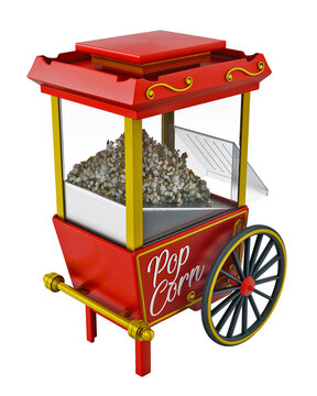 Vintage popcorn cart isolated on transparent background. 3D illustration