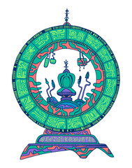 Colorful cartoon time travel machine, isolated on white background. Decorative sci fi time machine future cyberpunk style.