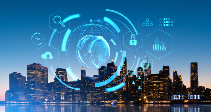 Night cityscape, global internet connection and metaverse - Powered by Adobe