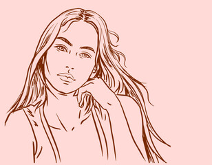 long hair girl on pink vector for card decoration illustration