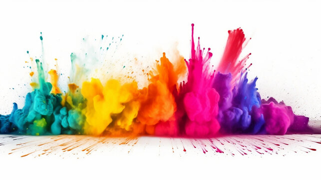 Colorful rainbow holi paint color powder explosion. Generative ai.