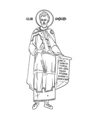 Saint Moses the Black. Coloring page in Byzantine style on white background