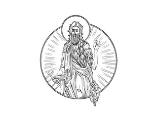 John the Baptist. Coloring pag in Byzantine style on white background