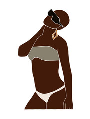 Abstract woman posting in bikini illustration. Vector illustration.