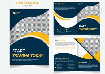 Fitness and gym fashion bifold brochure design template
