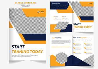 Modern Gym and fitness business bi-fold brochure design template