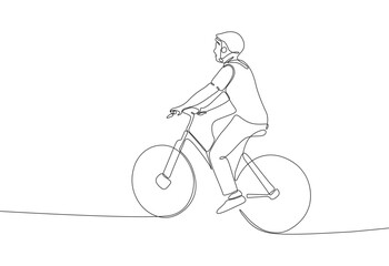  Continuous line drawing of a male ride a bicycle vector illustration. Premium vector. 