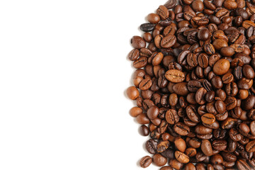 Heap of coffee beans isolated on white background
